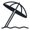 Beach umbrella icon on black background.